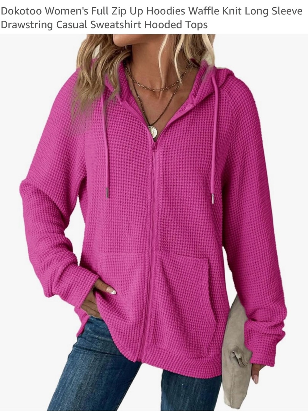 Dokotoo Women's Waffle Knit Full-Zip Hoodie - Rose Red XL